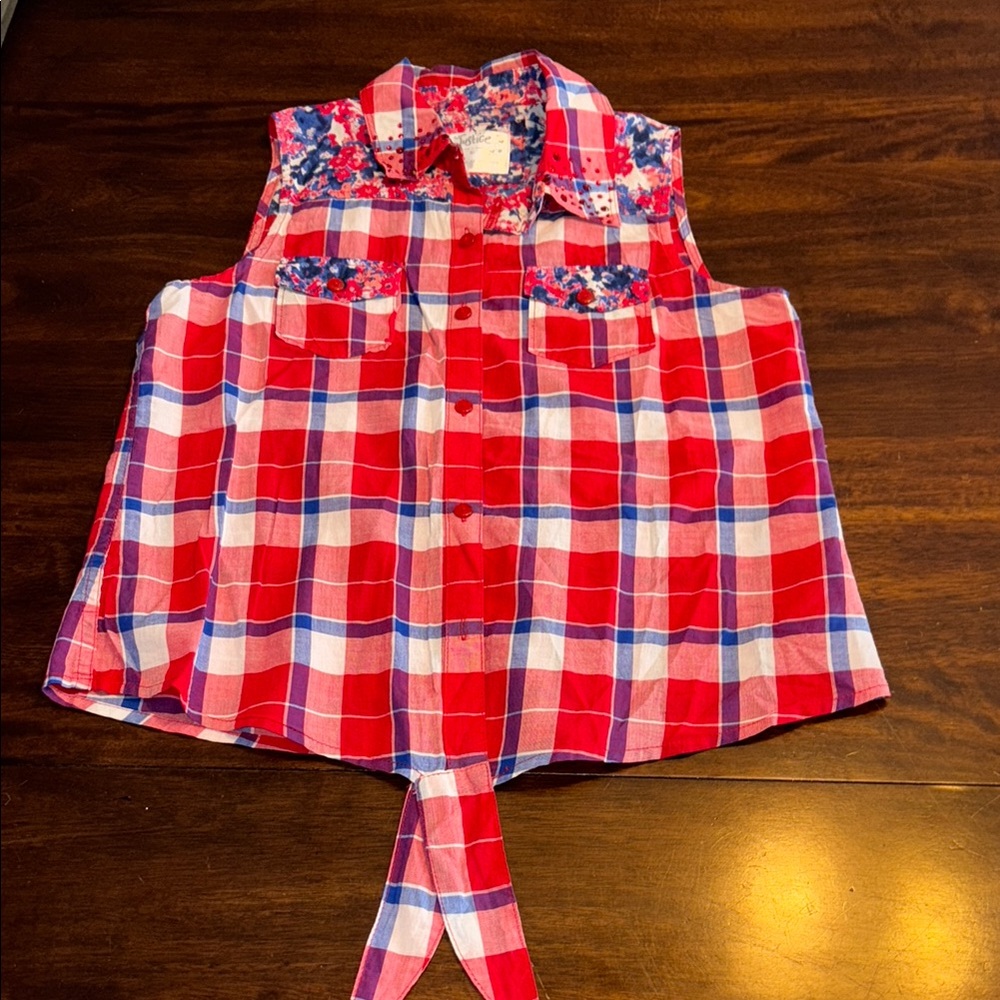 Justice, Girl red white blue sleeveless tie in the front top size 16